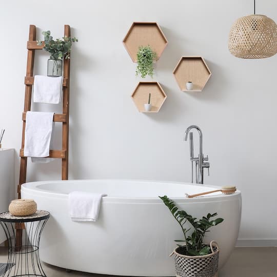 American Art Decor Natural Honeycomb Floating Wood Wall Shelves Set
